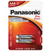 En pakke med to Panasonic AAA-batterier, der passer til vores Mini digital vægt